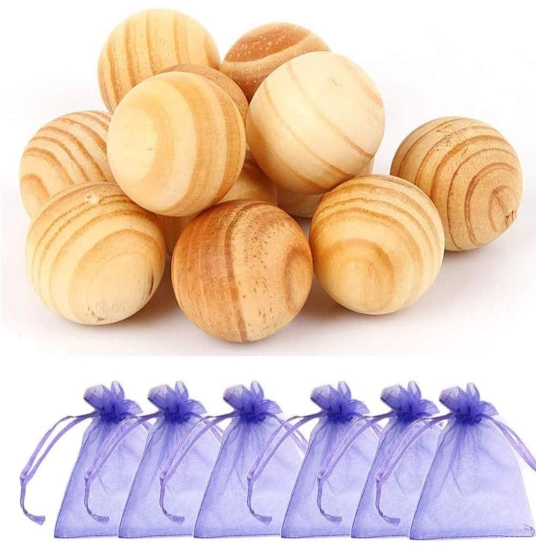 PRAGAT VIEW Natural Red Wood Cedar Balls for Pest Control | Garments | Closets | Wardrobe Fragrance | Clothes Freshener | Moth Protection | Wooden Cedar Balls Combo (20)