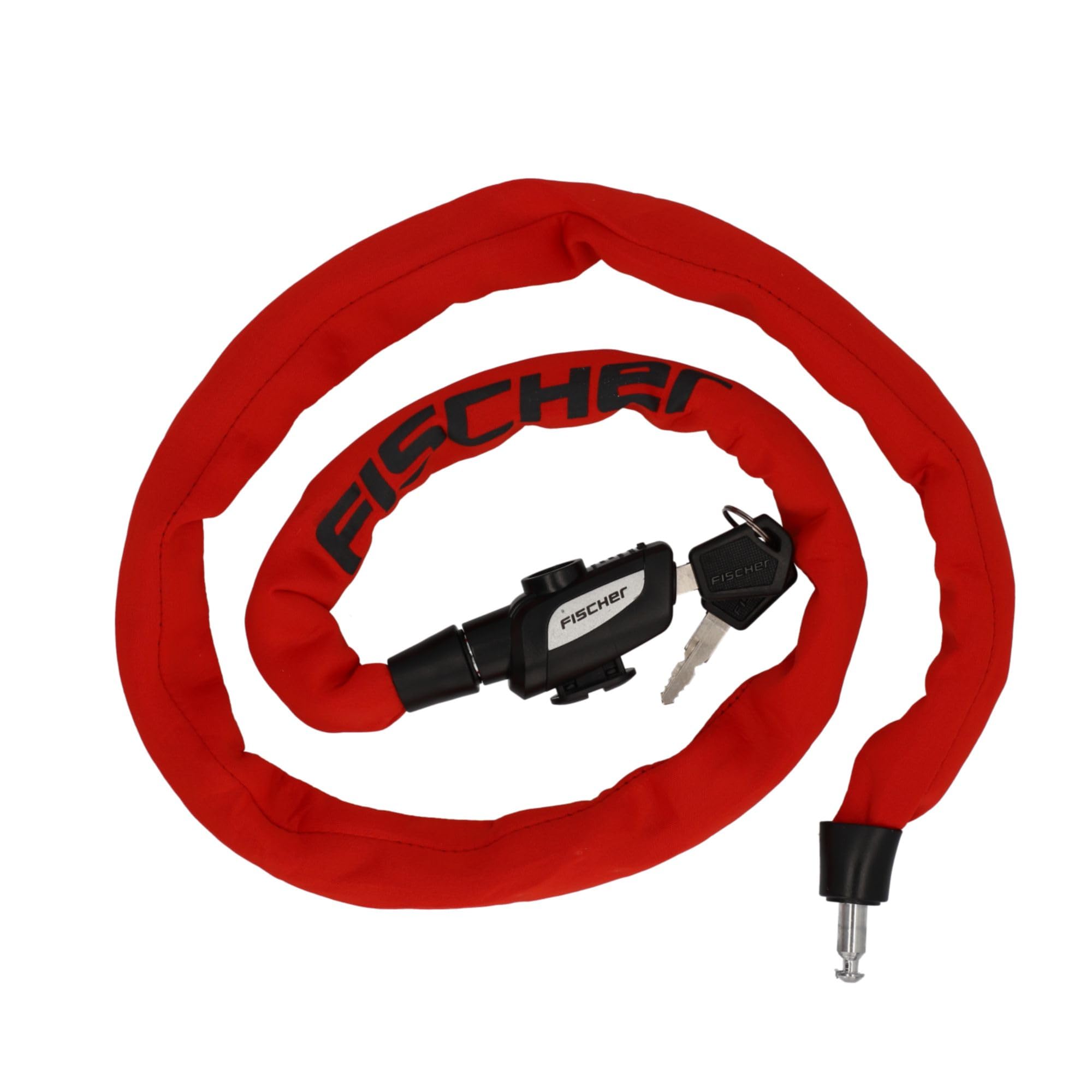 FISCHER Candado antirrobo para bicicleta de neopreno con 2 llaves, 130 cm de longitud, color rojo