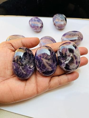 Miniatura 3 de Juego de 3 piezas de piedra de palmera amatista  Piedra de palmera de amatista oscura, terapia natural de chakras, cristal curativo pulido, ovalado,