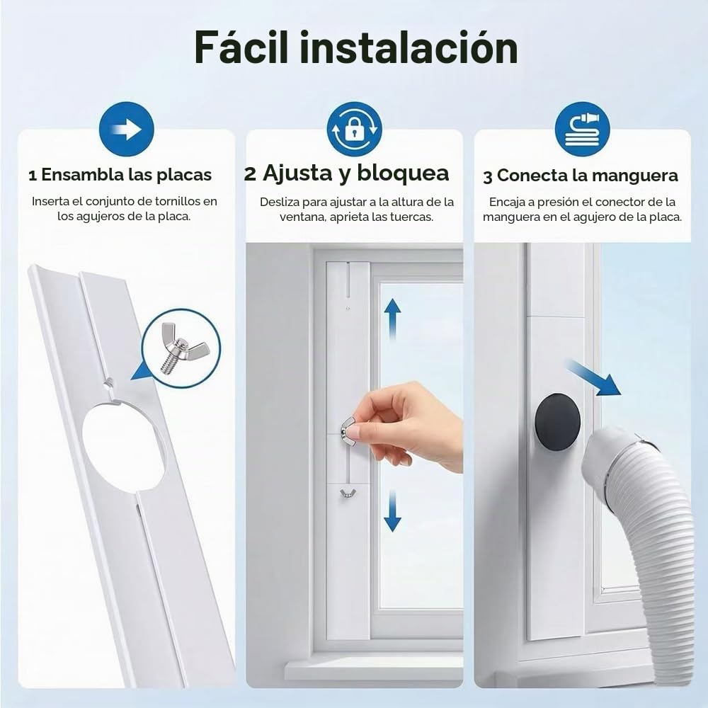 Placa de sellado de ventanas para aparatos de aire acondicionado, sellado de ventanas para aire acondicionado móvil, paso de ventana, adecuado para aire acondicionado, manguera de salida de aire de