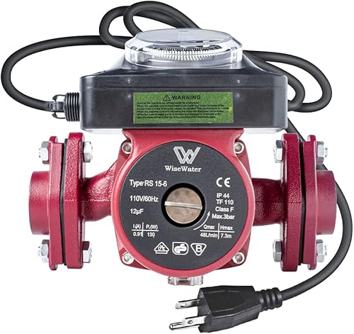 WiseWater Bomba de circulación de 110 V con temporizador 130 W 12.86 GPM Bomba de recirculación de agua caliente con brida FNPT de 1 pulgada bomba