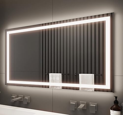 40x24 LED Bathroom Mirror, Front and Backlight Vanity Mirror with Lights for Bathroom, Dimmable, Anti-Fog, Shatter Proof, 3 Colors, Memory Smart