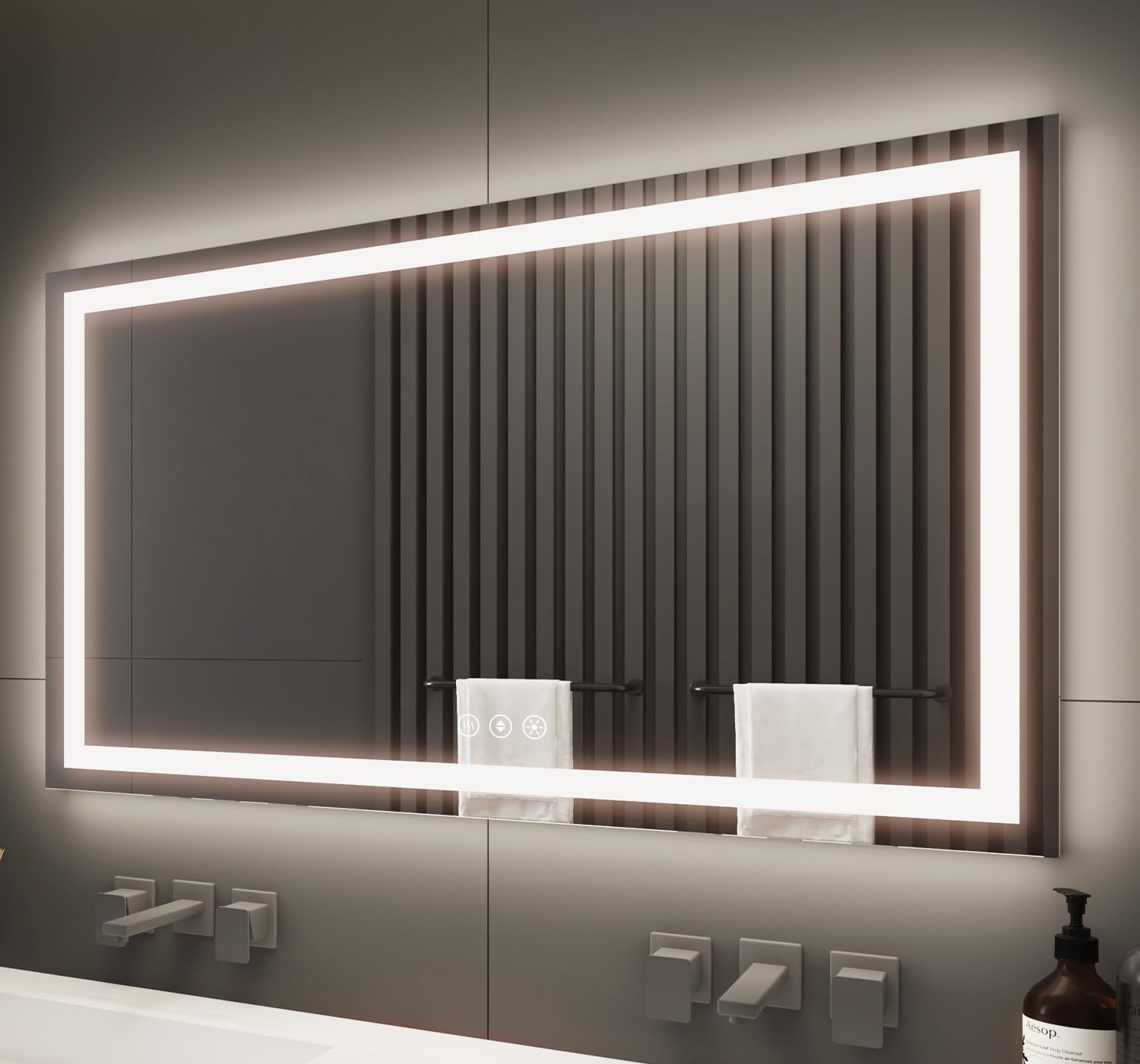 SYATO 40x24 LED Bathroom Mirror, Front and Backlight Vanity Mirror with Lights for Bathroom, Dimmable, Anti-Fog, Shatter Proof, 3 Colors, Memory Smart Mirror, Wall-Mounted Vanity Mirrors