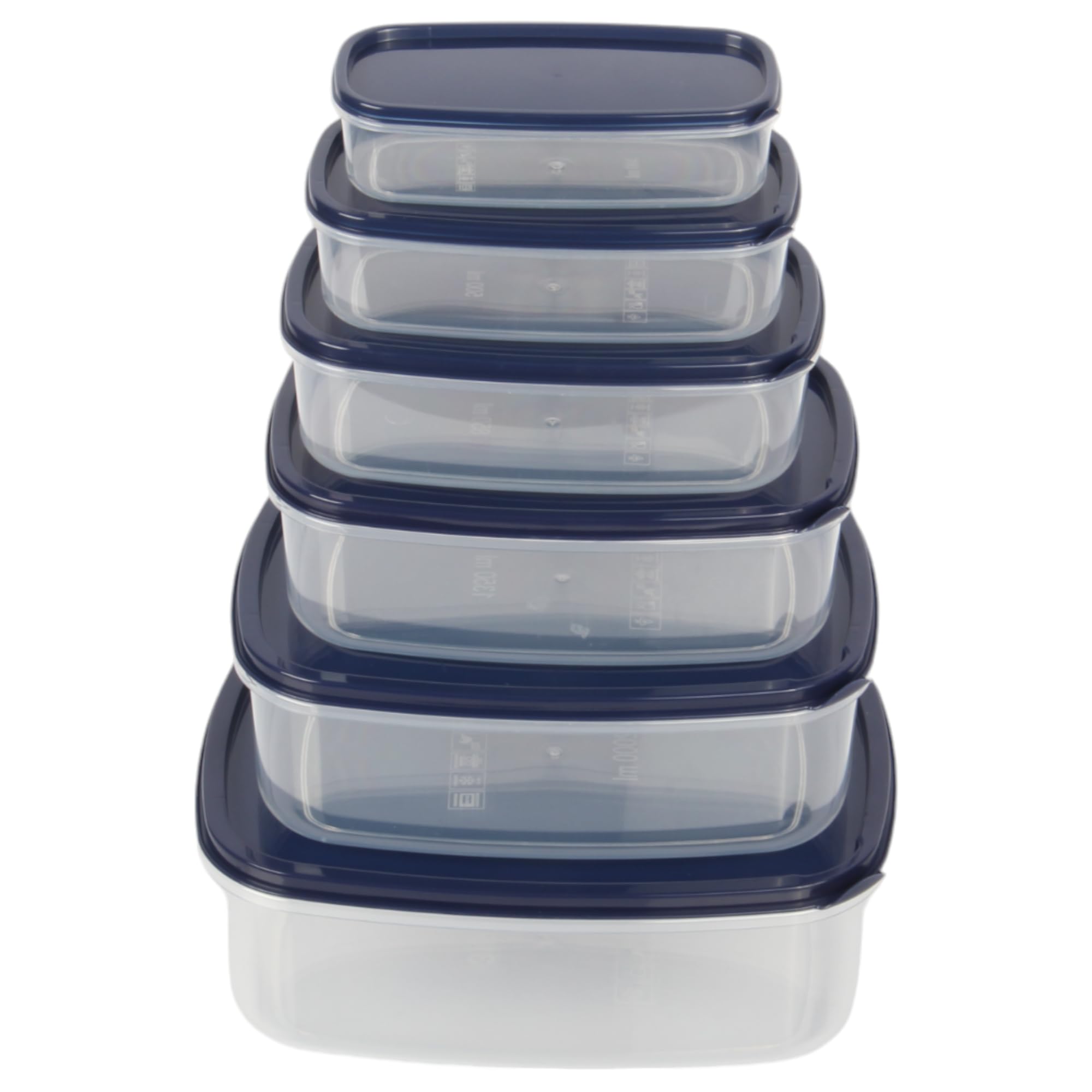 Jolie Max 6pcs Food Storage Container Set with Lids. Rectangular Airtight Plastic Kitchen Storage Boxes. Microwave, Freezer & Dishwasher Safe. Leakproof. BPA Free. Space Saving Design. (Dark Blue)