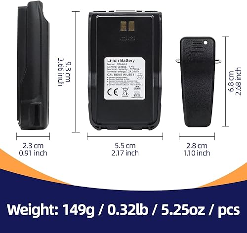 Miniatura 5 de Batería de iones de litio QB-44HL BP-878T de 7.4V 3250mAh con clip para cinturón para radio Anytone AT-D878UV Plus D878UV D868UV D858 BTECH DMR-6X2