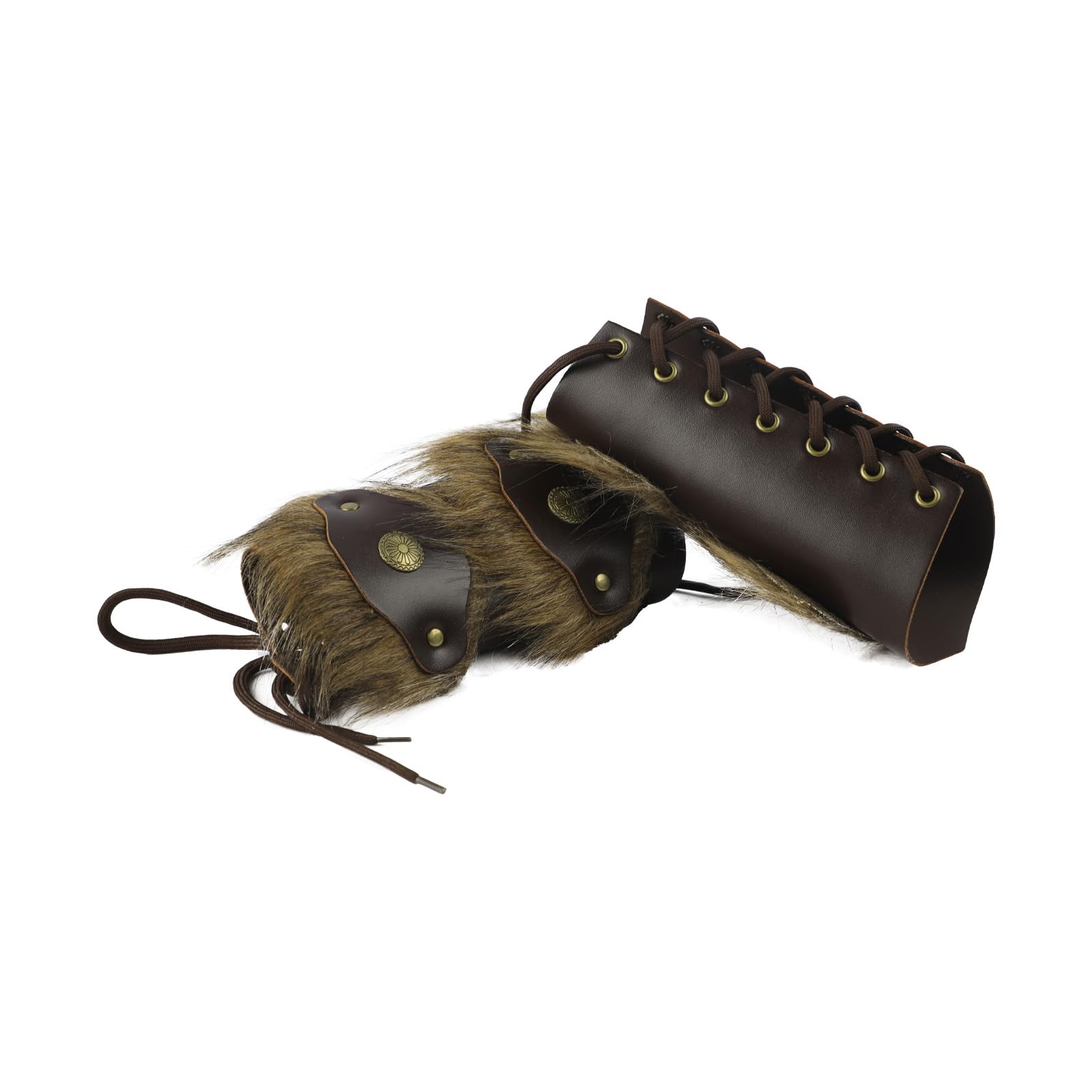 1 Pair PU Leather Bracers Medieval Arm Guards Adjustable Lace Up Viking Gauntlet Wristbands for Men Women Fancy Dress Halloween Party Cosplay Costume Accessories - Image 2
