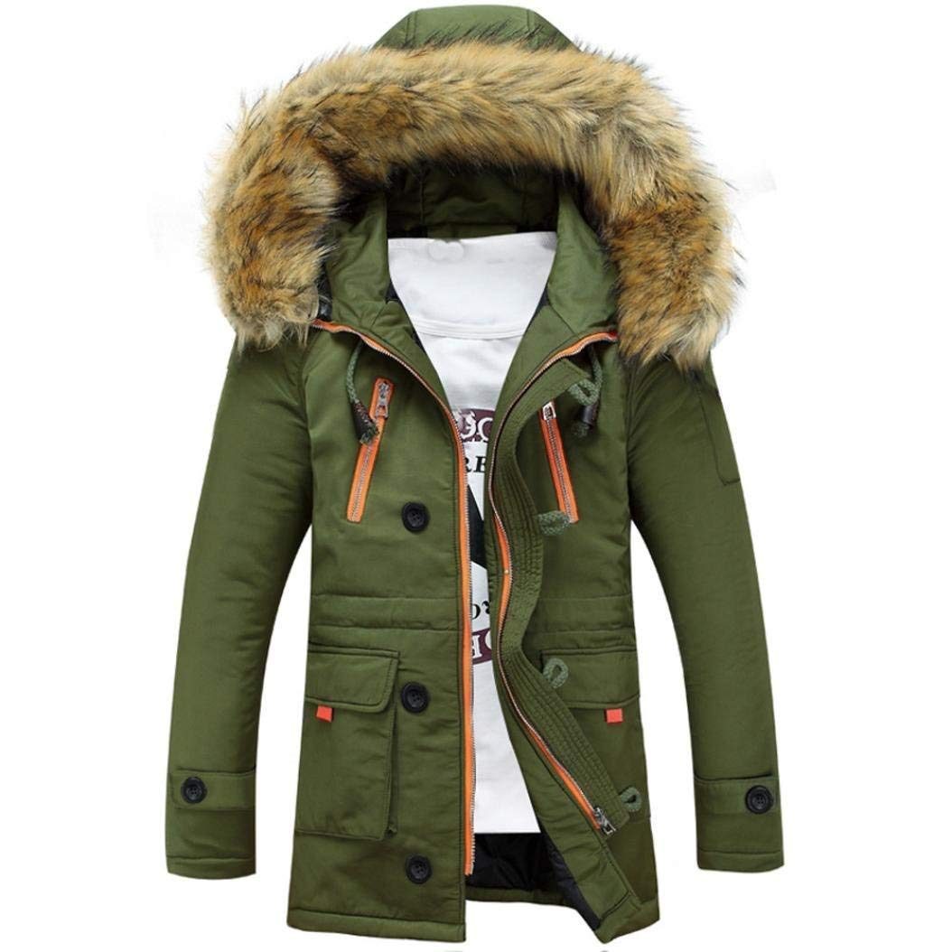 Unisex ciepły płaszcz damski wełna, moda męska, futro, męska, outdoorowa, ciepła, zimowa, długi kaptur, płaszcz męski, zielony, L