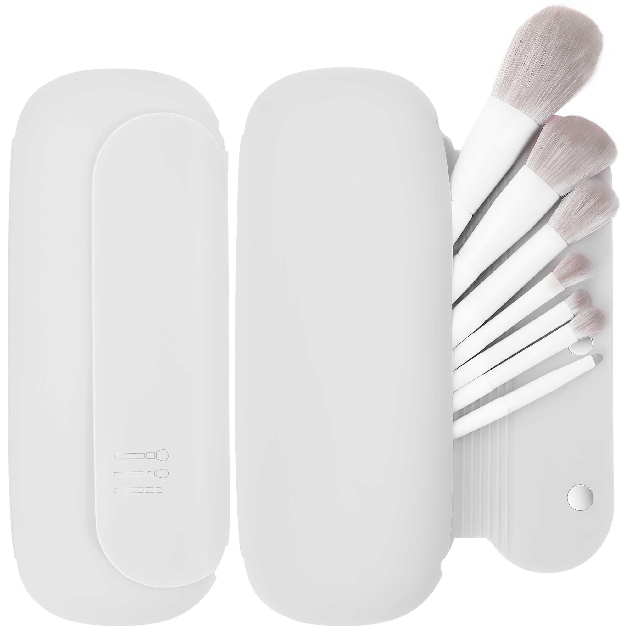 BAGCRAZY Makeup Brush Holder,Silicon Portable Cosmetic Face Brushes Holder with Built-in Brush Cleaner,Upgrade Travel Essentials Makeup Brush Case,Makeup Tools Organizer for Travel, White