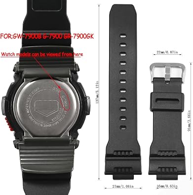 Resin Watch Strap Compatible with Casio GW-7900 G-7900 Watchband Men's Sport Waterproof Black Rubber Replacement Bracelet