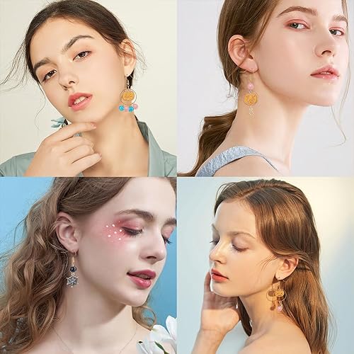 Miniatura 55 de SUNNYCLUE 1 caja de 10 pares de aretes de Halloween, kit de iniciación de esqueleto, hueso, araña, calabaza, cuentas de vidrio para kits