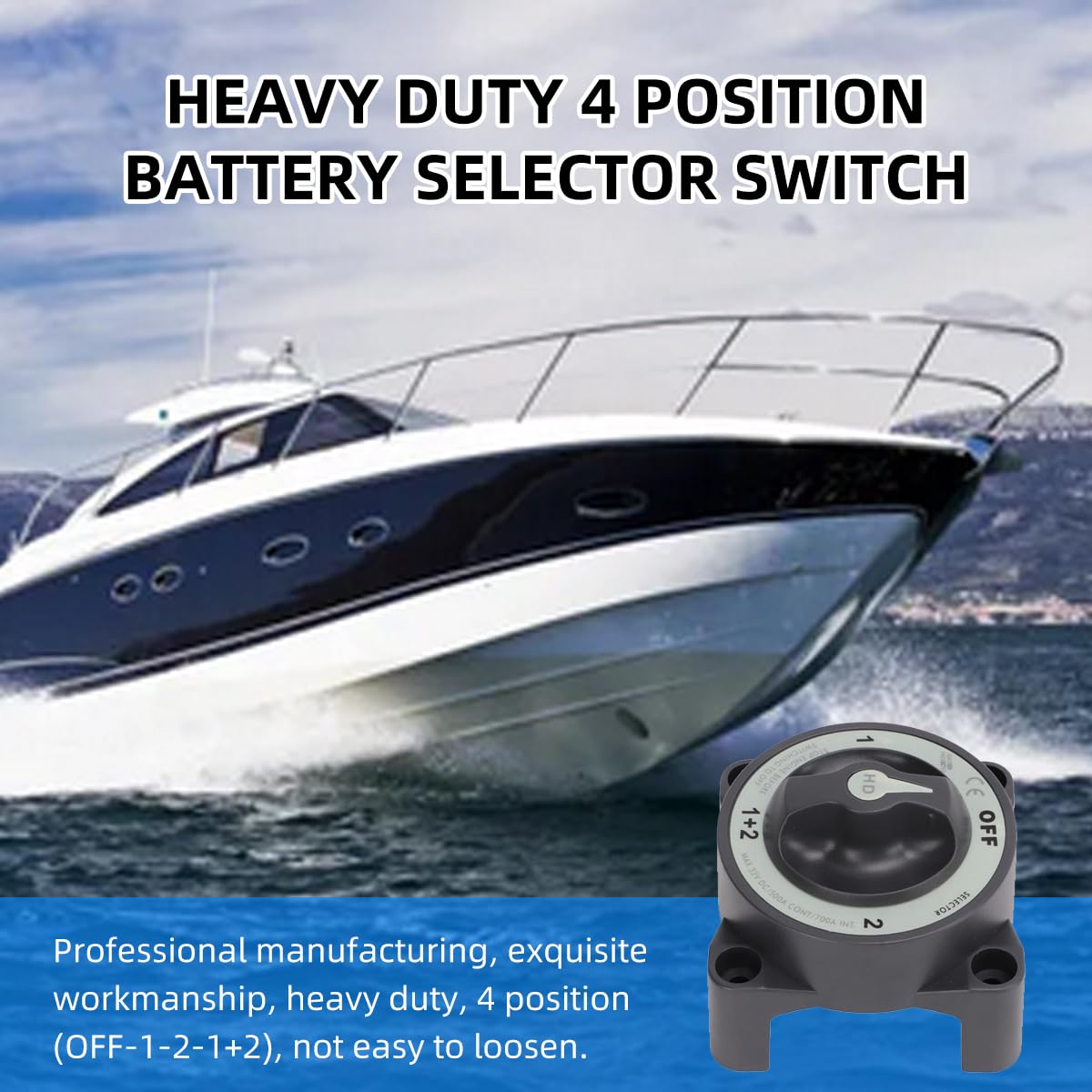 Interruttore Batteria Marina 500A 4 Posizioni - Isolatore Per Barche, Camper E Veicoli