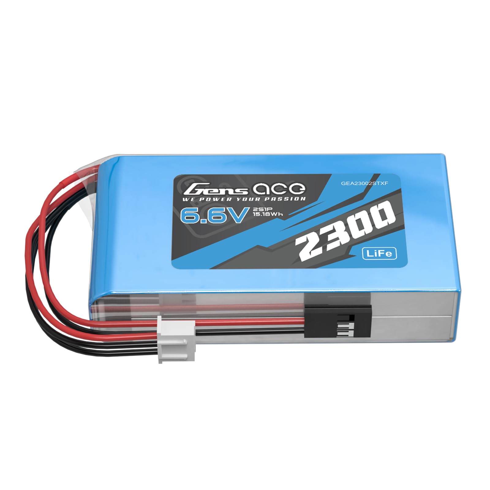 Gens ace Batería Li-Fe 2S1P 6,6 V 2300 mAh con Conectores JST-XHR y Futaba – Batería de Baja Descarga para Emisora RC/Transmisor