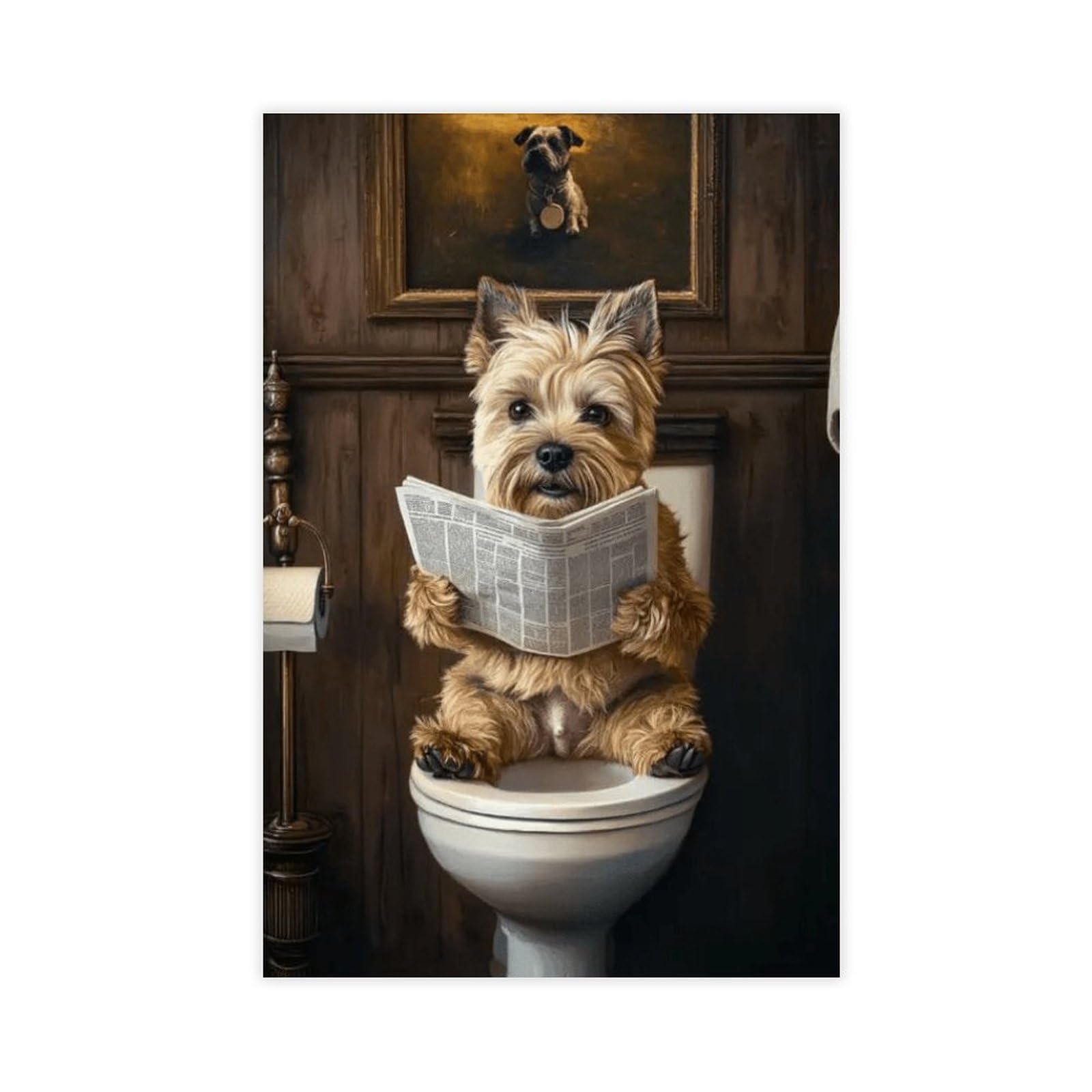 NFFBGFD Cairn Terrier On Toilet Canvas Poster Bedroom Decor Landscape Decor Gift 12x18inch(30x45cm)