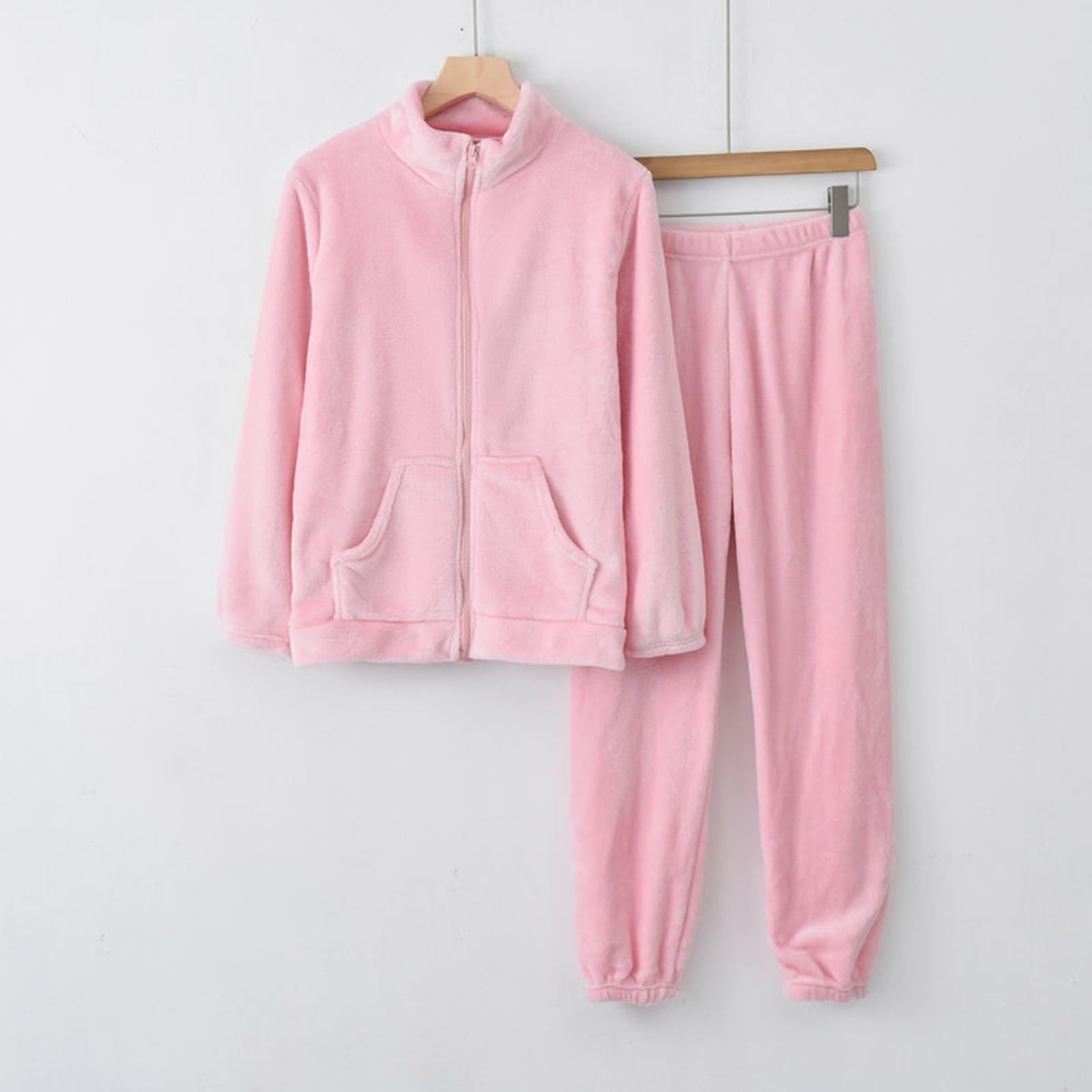 Loungewear - Pijama largo para mujer, 2 piezas, forro polar acolchado