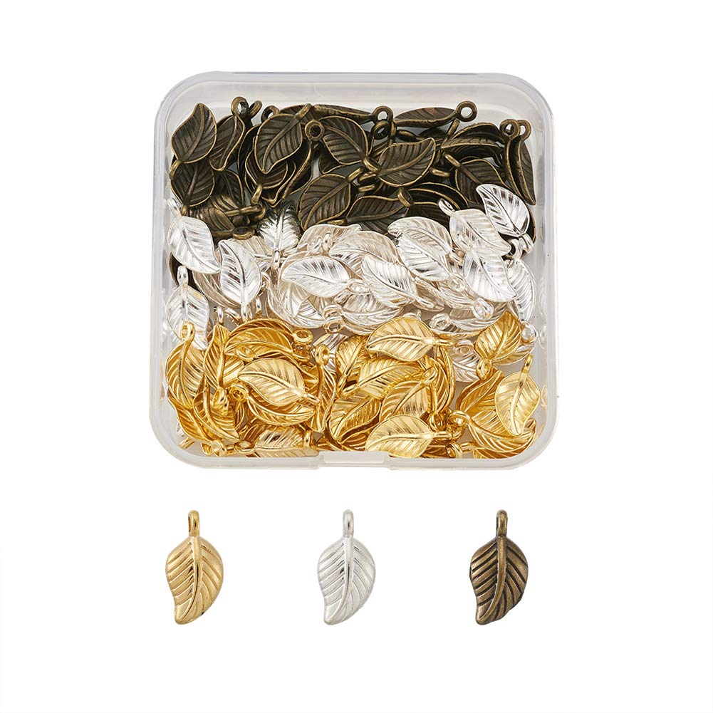 Cheriswelry 120pcs Tibetan Alloy Leaf Pendants Metal Leaves Charms Dangle Beads for DIY Jewellery Crafts Making(Silver/Golden/Antique Bronze)