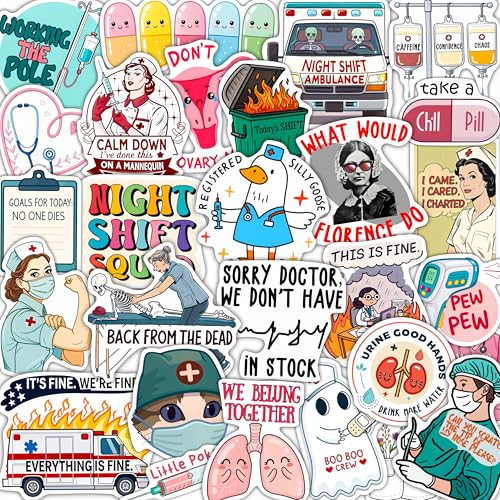 100Pcs Funny Healthcare Stickers and Decals for Water Bottle, Laptop - Funny Healthcare Gifts, Party Supplies & Dacorations - Medical, Nurse, Doctor Stickers Waterproof - Gift for Women & Men