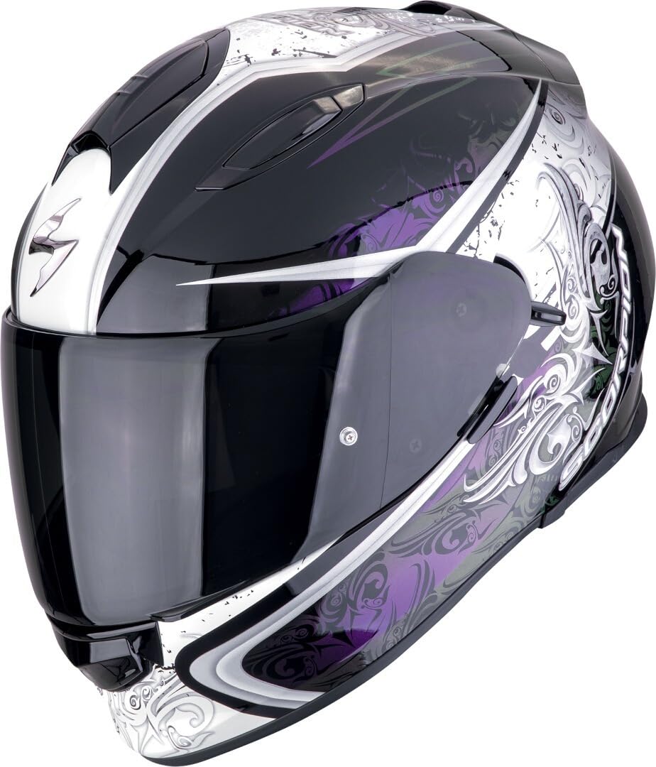 Casco Integrale Moto Scorpion C Run Bianco/Nero/Viola – Omologato ECE 22.06, visiera trasparente inclusa