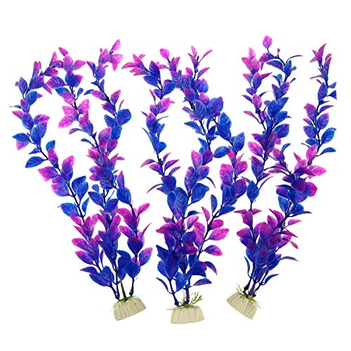 Image of CNZ Aquarium Decor Fish Tank Decoration Ornament Artificial Plastic Plant Green (12-inch Purple, 3pcs)
