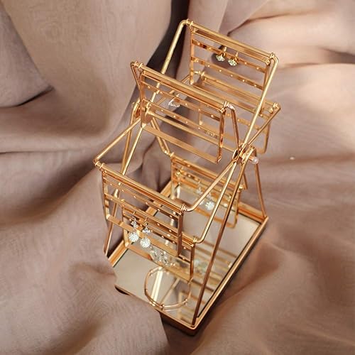 Vista 8 de SYKSOL GUANGMING - Soporte giratorio para pendientes y organizador de joyas, 72 ganchos de metal, soporte para pendientes de rueda de noria