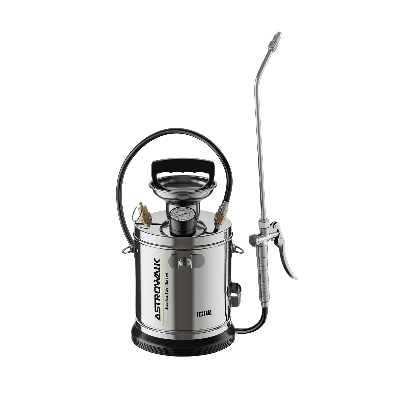 Pulverizador de acero inoxidable de 1 galón, bomba de disolvente Spyayer con varita de acero de 20 pulgadas, manguera reforzada de 4 pies, junta tórica Viton para desinfección, hormigón y césped