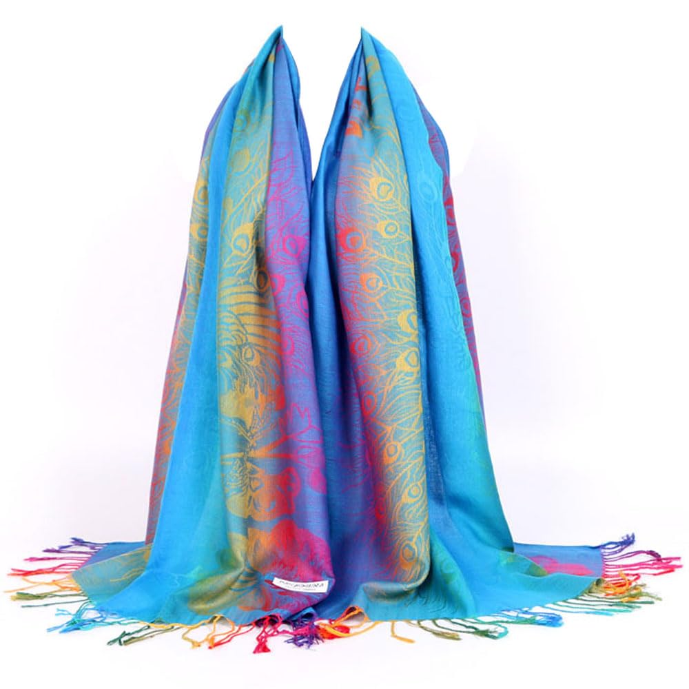 Babahu Women's C002 Colorful Flowers Jacquard Cotton Pashmina Wrap Shawl Tassels Scarves
