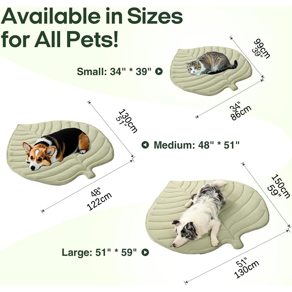 Alfombrilla de refrigeración duradera para perros y gatos, grande y lavable, cama para mascotas en forma de hoja, ideal para perros y gatos en verano caluroso, L