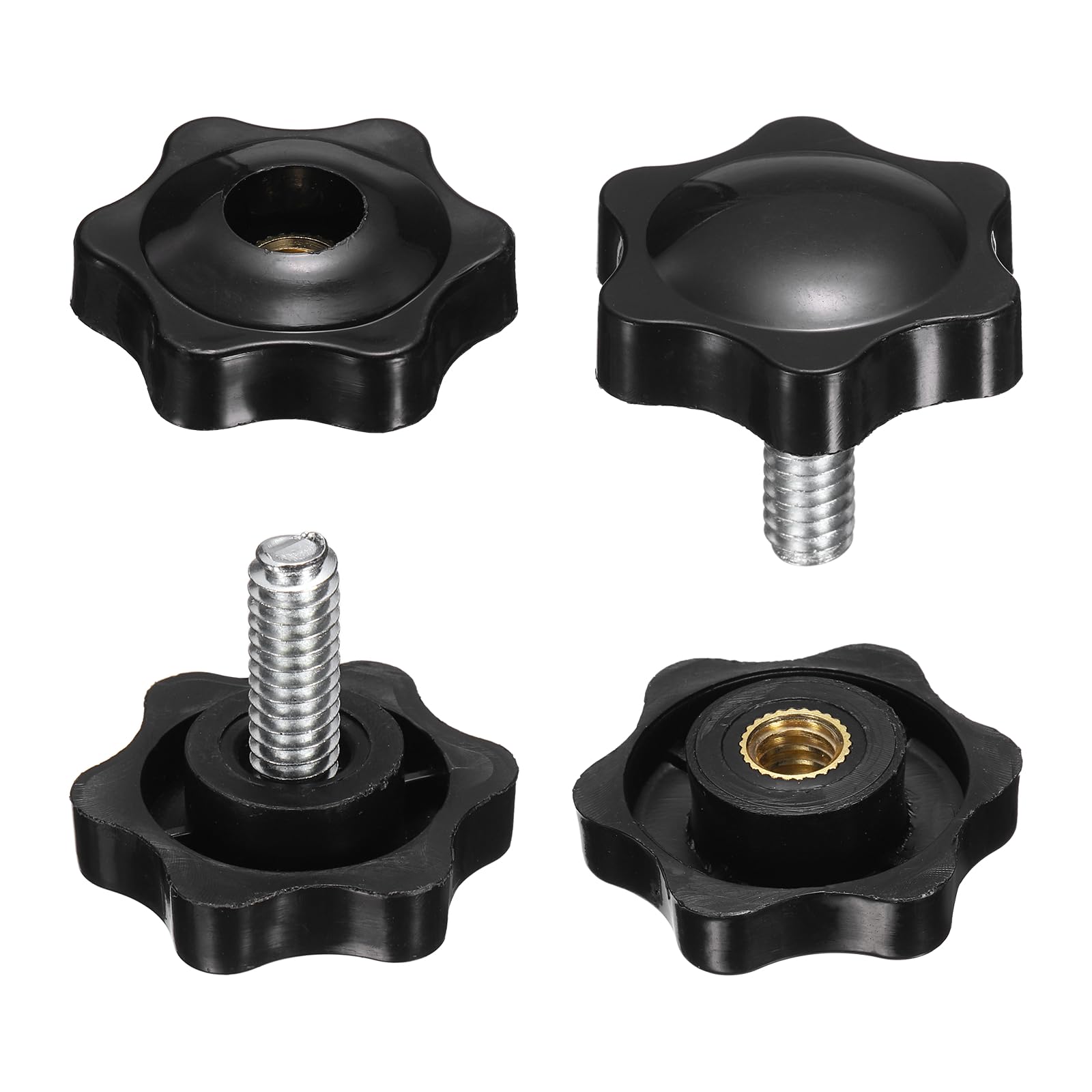 sourcing map 2 Set Star Knobs M8 x 20mm Male + M8 Female Thread 32mm Head Metric 6-Star Threaded Stud Clamping Handles Screw in Through Hole Hand Jig Knob Thumb Screws, Black