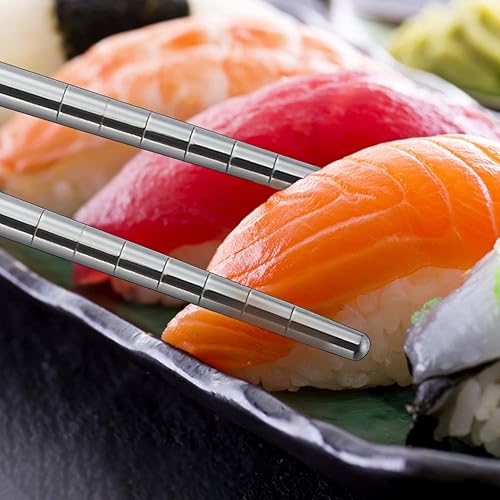 Miniatura 6 de Bestdin - 20 pares de palillos de metal reutilizables, de acero inoxidable de grado alimenticio para cocinar y comer, palillos cuadrados,