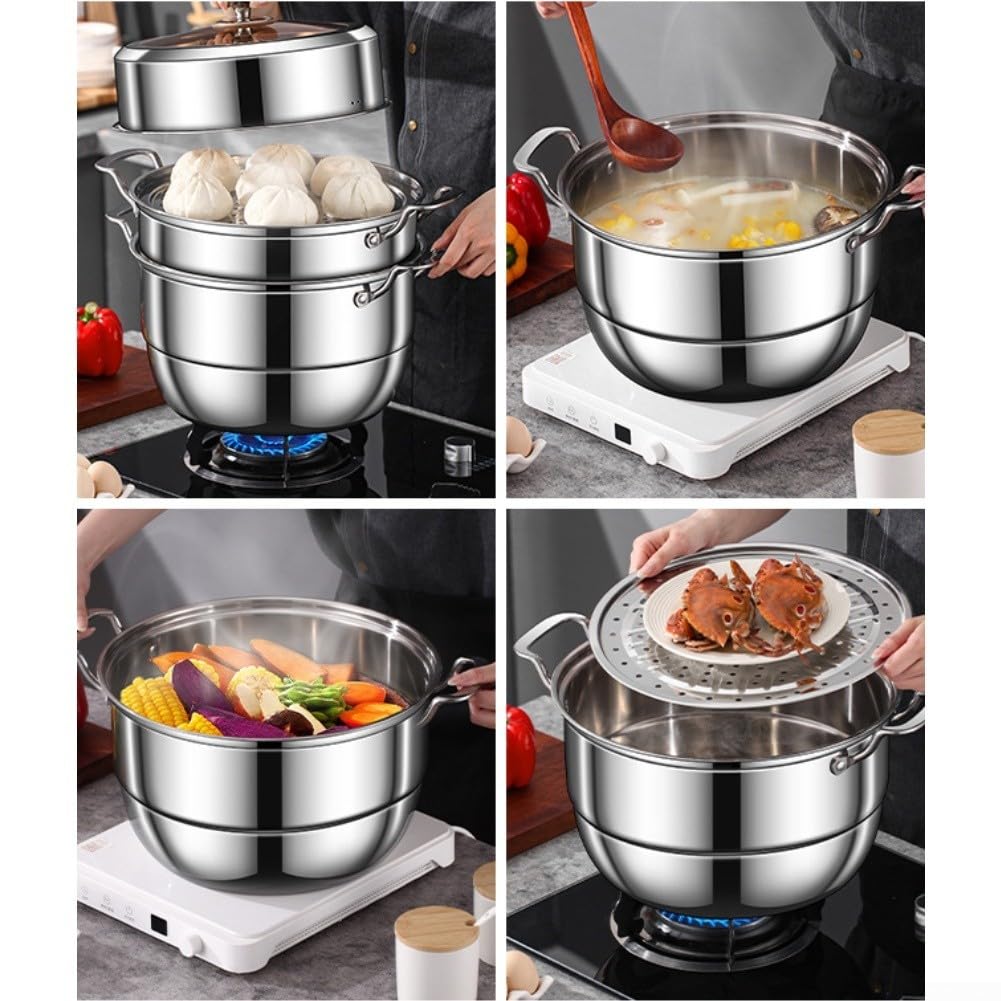 Olla Vaporera para acero Inoxidable 304 5L Doble Capa con Rejilla para Cocinar Arroz Verduras al para vapor Grande Cocina Familiar