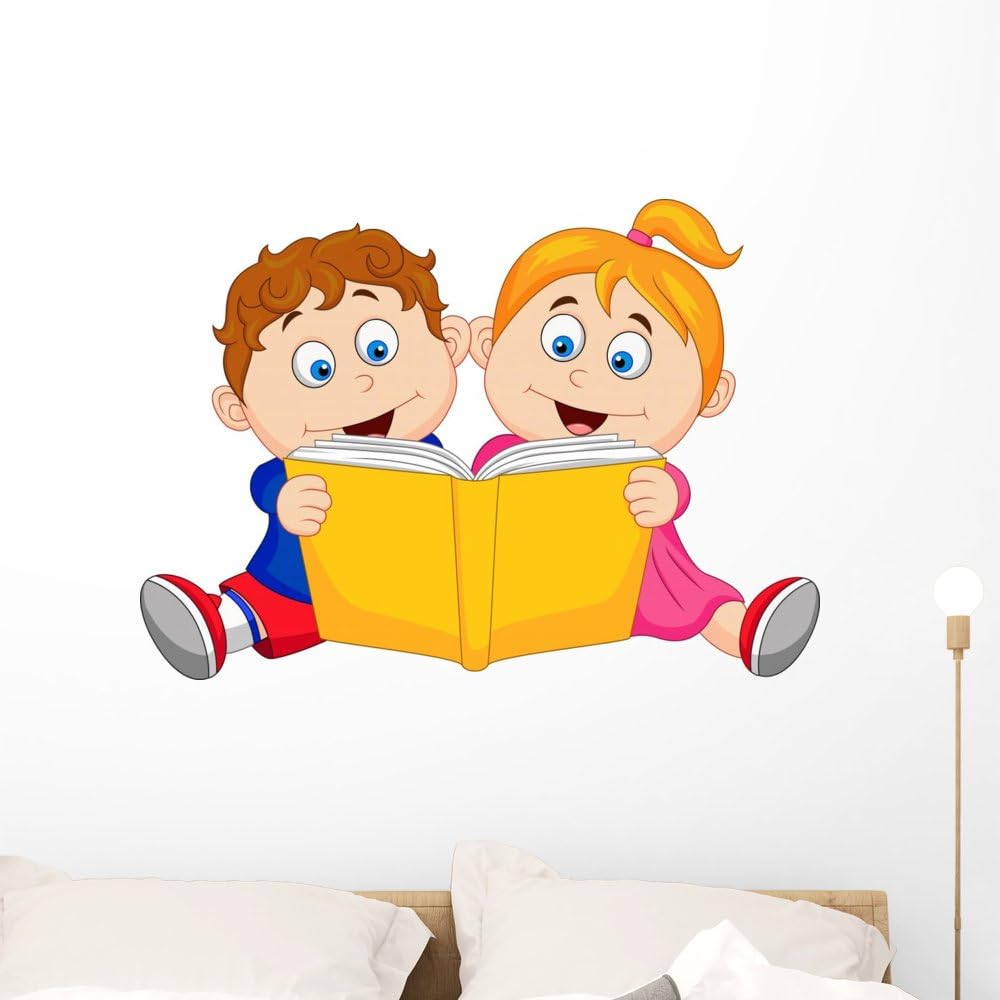 Children Reading Book Wall Decal Wallmonkeys Peel and Stick Educational Graphics (36 in W x 25 in H) WM344207