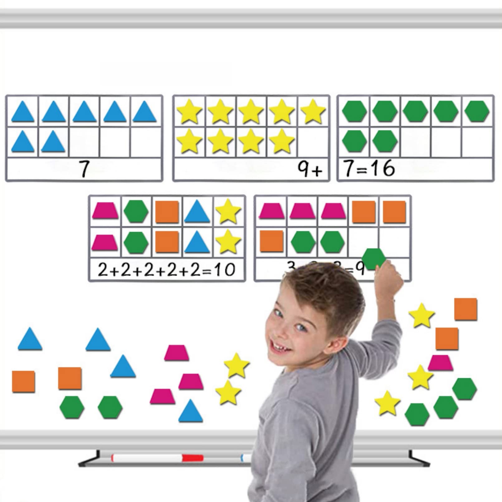 AM ANNA Magnetic Ten Frame Set, 5 Ten-Frames+50 Colorful Counters,Math Games for Kids Addition Subtraction Math Manipulatives Kit for Home, Kindergarten Teachers Preschool Classroom Must Haves