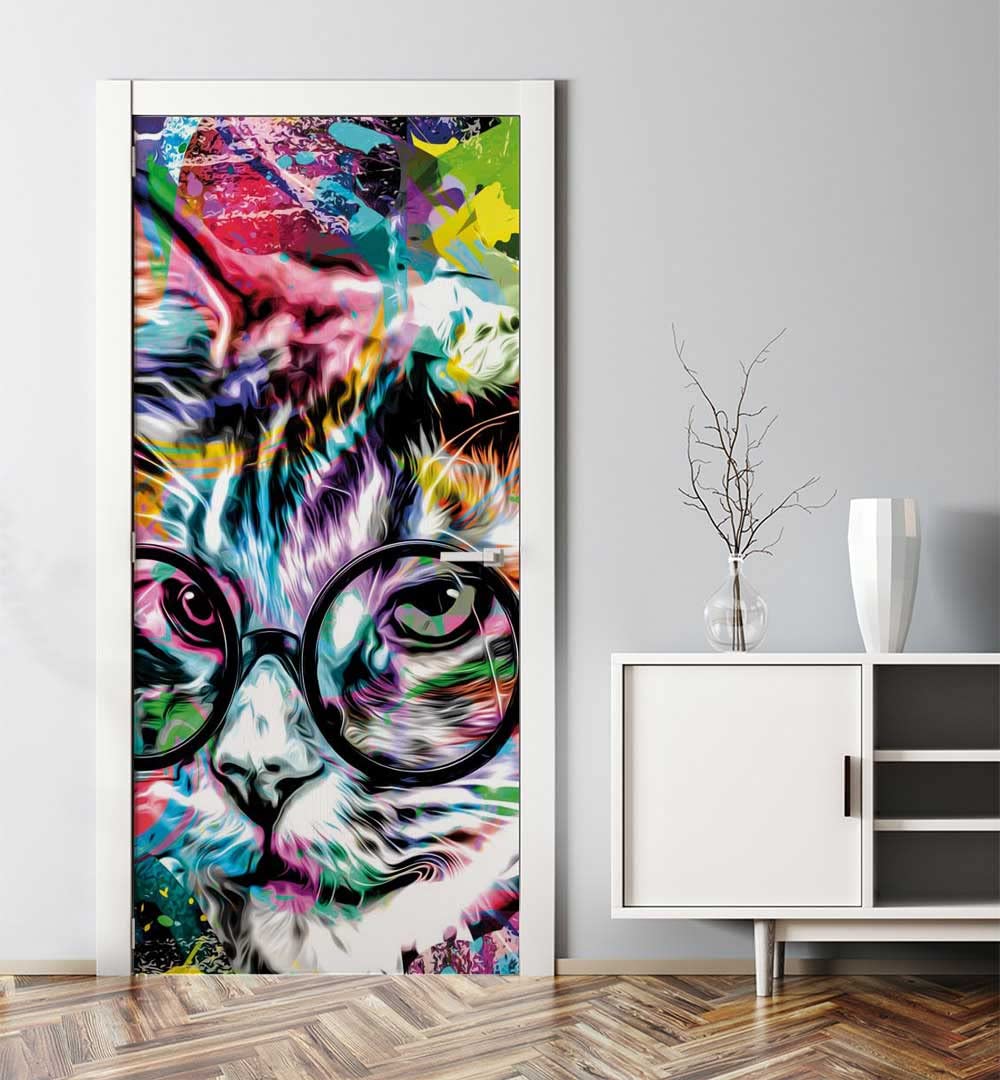 Graffiti Türtapete 90x200 Cm - Selbstklebend Mit Schwarzer Katze Design