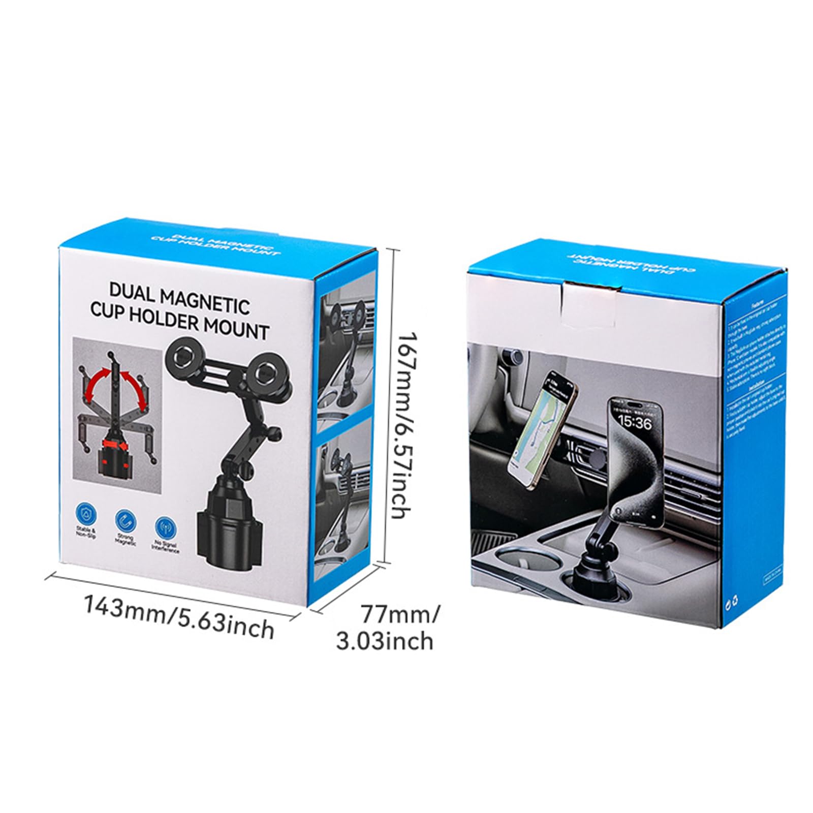 Supporto per tazza da auto per 2 dispositivi con base girevole Supporto per auto a doppia testa adatto per 4 telefoni da 7,2 pollici Doppio supporto per tazza per telefono