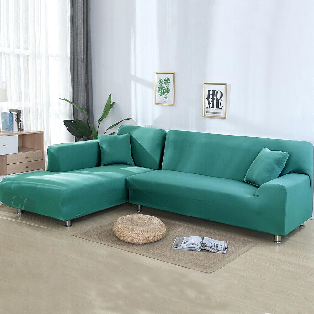 Gifts Island® Universal Sectional 180 GSM Sofa Covers L - Shape Slipcover 2pcs Non-Slip Sticky Elastic Stretchable L-Type Chaise Slipcover Protector, Teal Green Plain (B0D9HF5TX6) Amazon Price History, Amazon Price Tracker