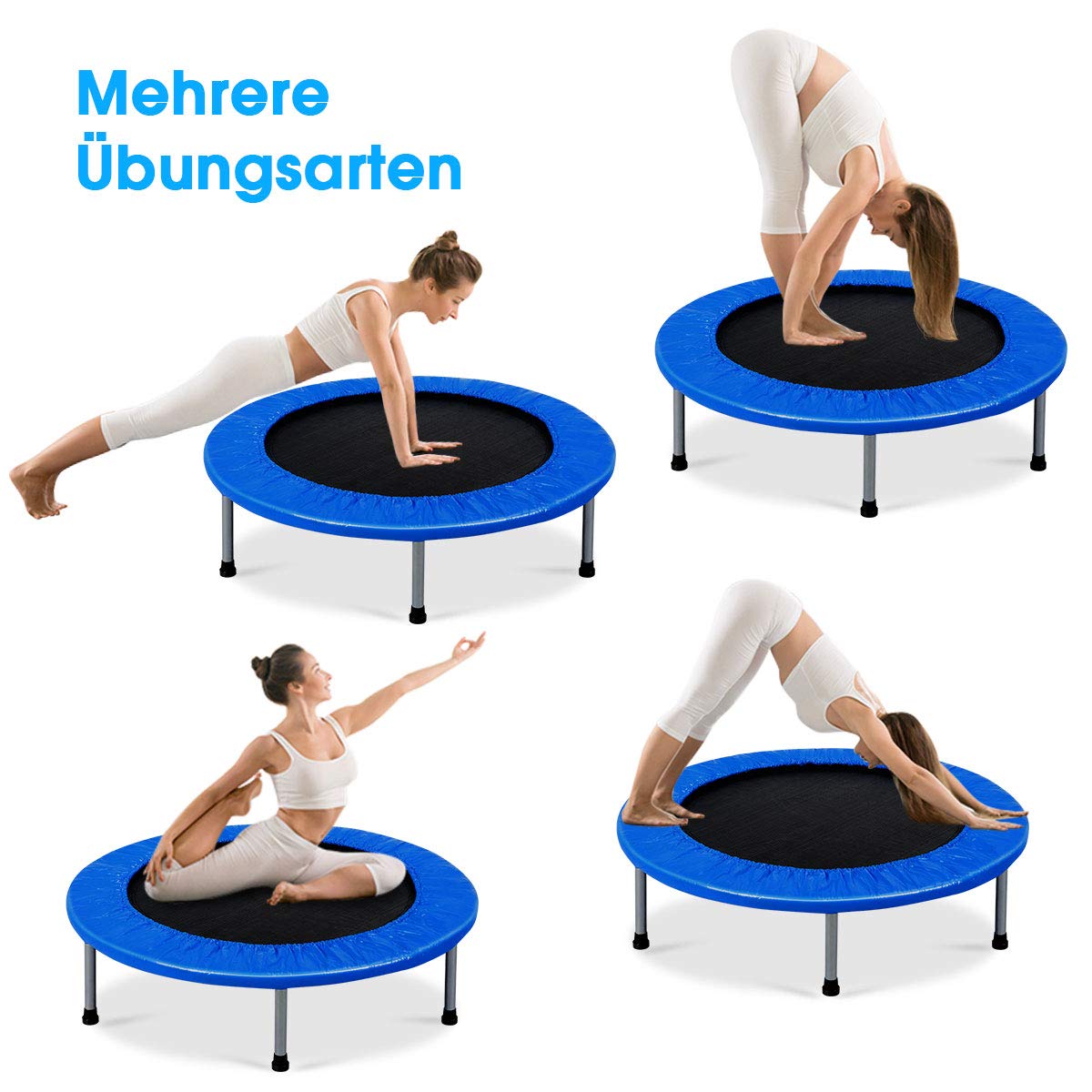 DREAMADE Trampolin aus Stahlrohr, Faltbares Kindertrampolin mit Tragfähigkeit von 150 kg, Fitnesstrampolin mit Rutschfesten Fußkappen, Gartentrampolin für Kinder & Erwachsene, Indoor