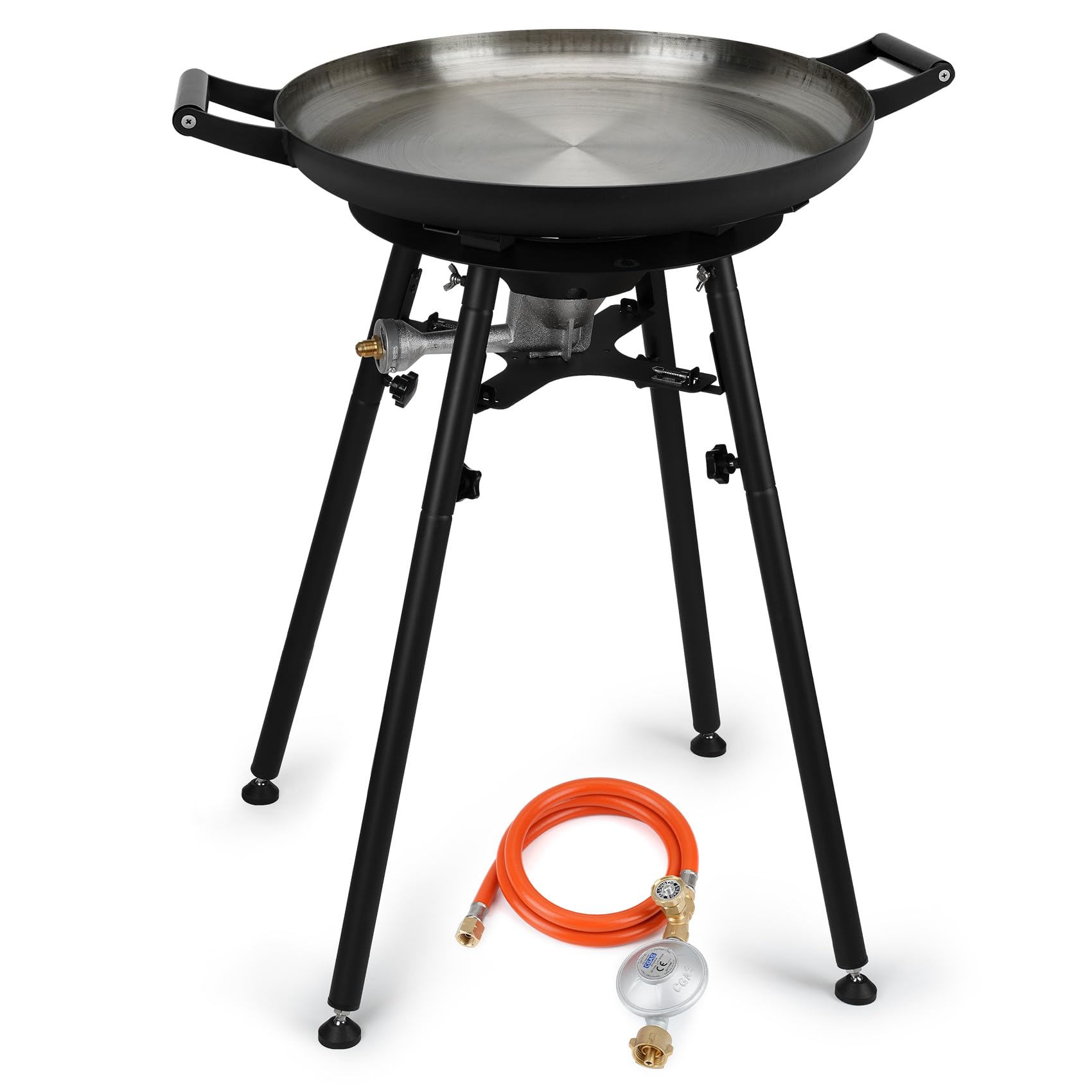 onlyfire Propan Kochsystem Komplett Set für Paella, Paellaset Gasbrenner Outdoor mit 54cm Paellapfanne und Abnehmbarer Fuß, DE Gasregler, mit 4 Beinen und Windschutzscheibe, für Wok, Grillplatte