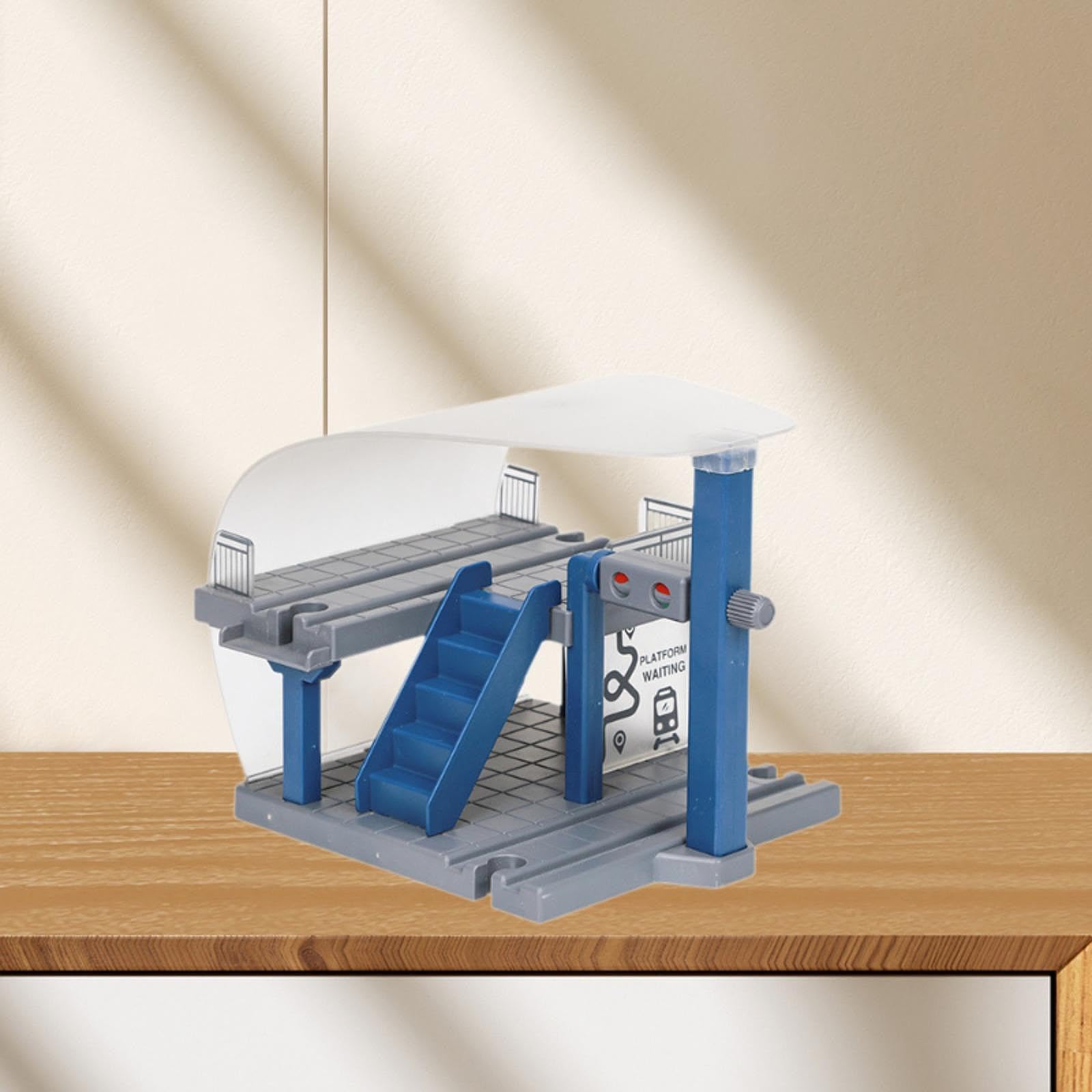 Garende Train Track Accessory Montessori Simulation Station Toy, Station Platform for Train Track for Preschool, Dark Blue