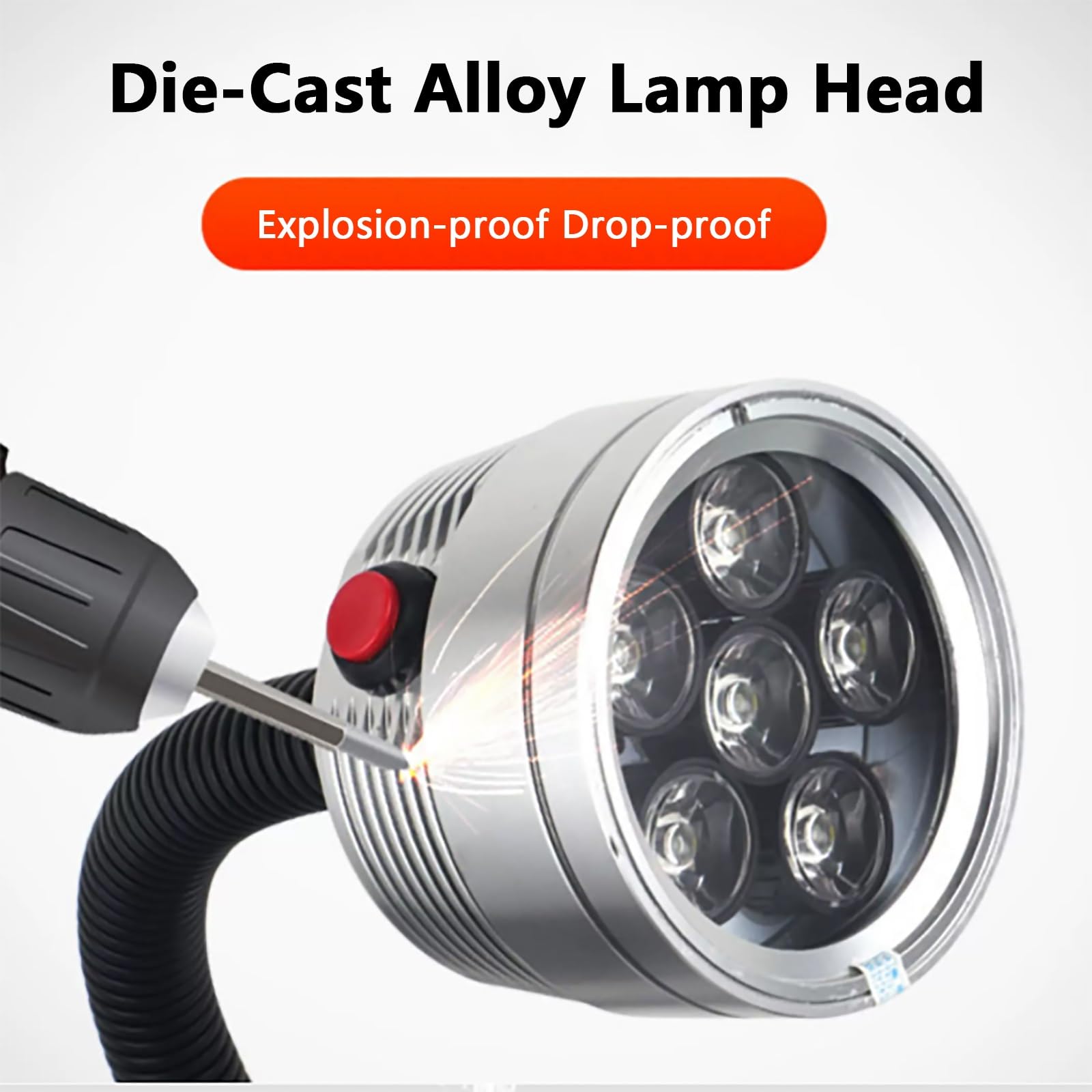 Lampada da Lavoro Impermeabile IP68, Lampada Industriale Flessibile a Collo D'oca per Banco da Lavoro, Base di Montaggio in Lega di Alluminio(6W 110~220V)