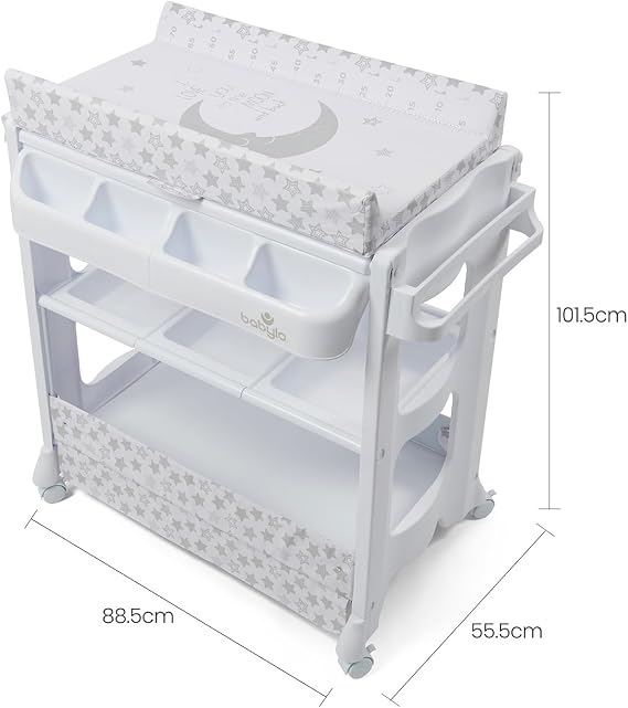 BABYLO Smart Changer with Bath Unit with Clever and Convenient Storage, Metric Moon and Stars