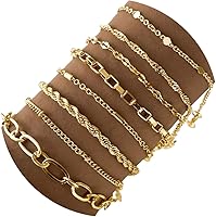 IFKM 14K Gold Plated Dainty Link Chain Bracelet Set for Women - Trendy Stackable Layered Jewelry Gifts