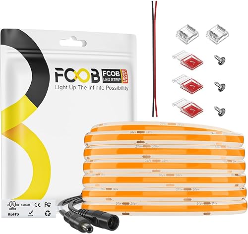 Miniatura 37 de Tira de luz LED COB de 16.4 pies, IP65, impermeable, DC12V, 3000K, blanco cálido, regulable, 320 LEDs/m, luces uniformes flexibles de alta densidad