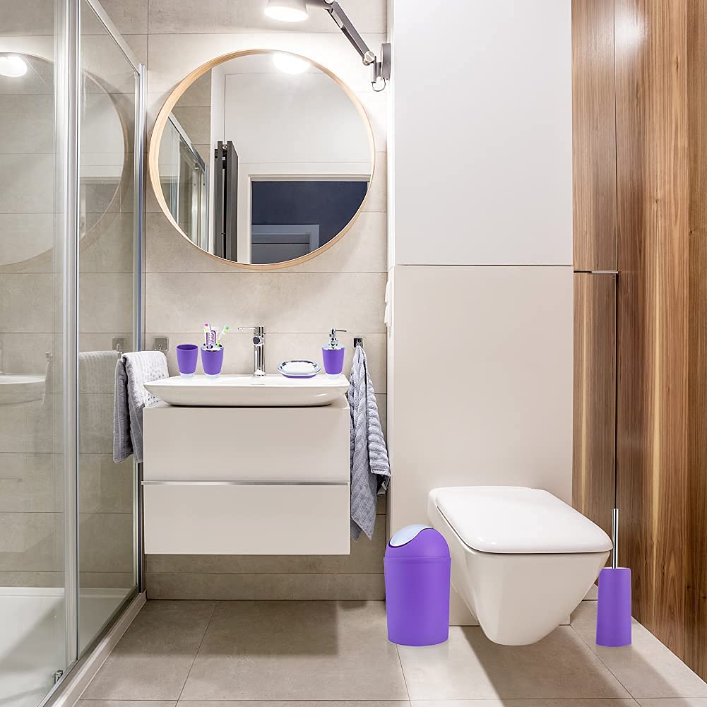 Ensemble de 6 Pièces d'Accessoires de Salle de Bain, Brosse de Toilette, Porte-Brosse à Dents, Poubelle, Porte-Savon, Distributeur de Savon