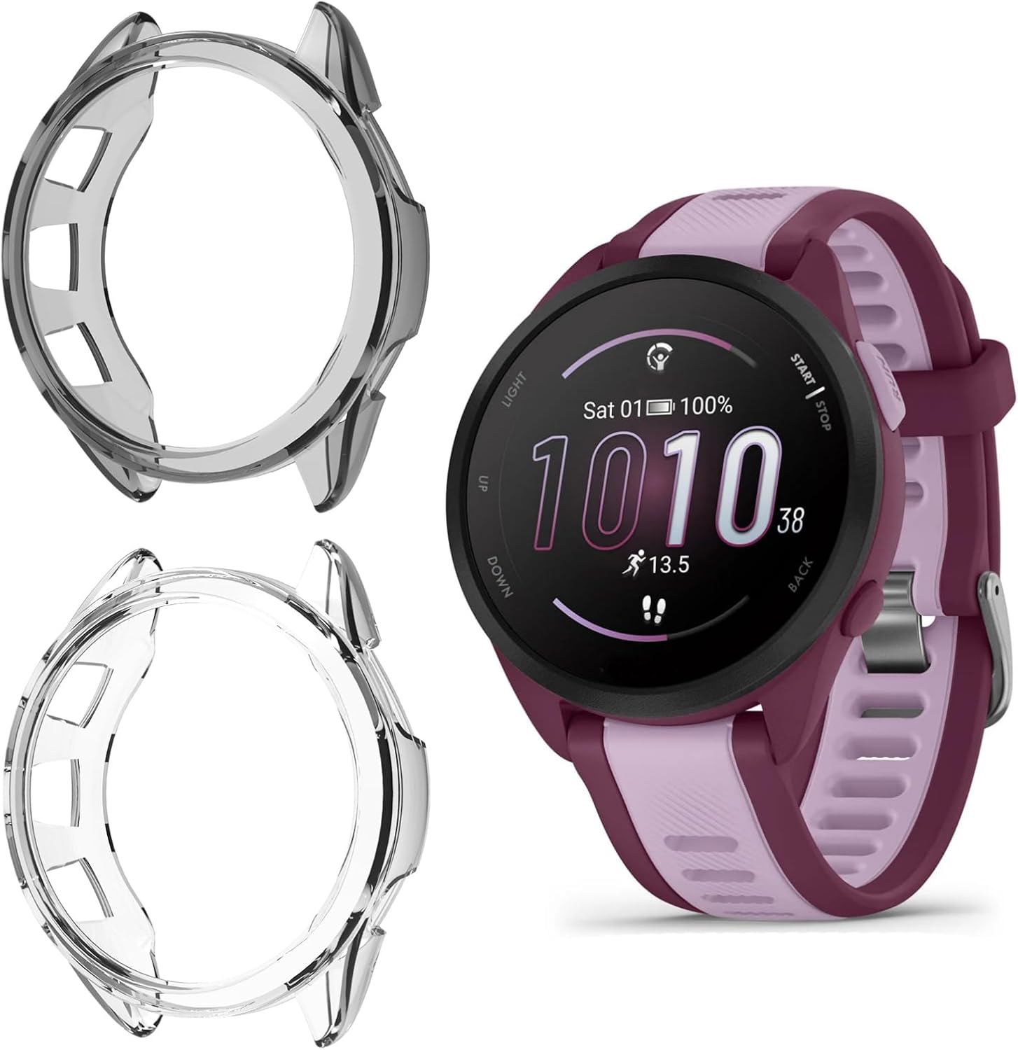 Lamshaw Compatible for Garmin Forerunner 165 Screen Protector with Case, 3-Pack (2 Tempered Glass + 1 Soft TPU Case), Scratch Resistant, High Clarity, 9H Hardness, Glossy Finish