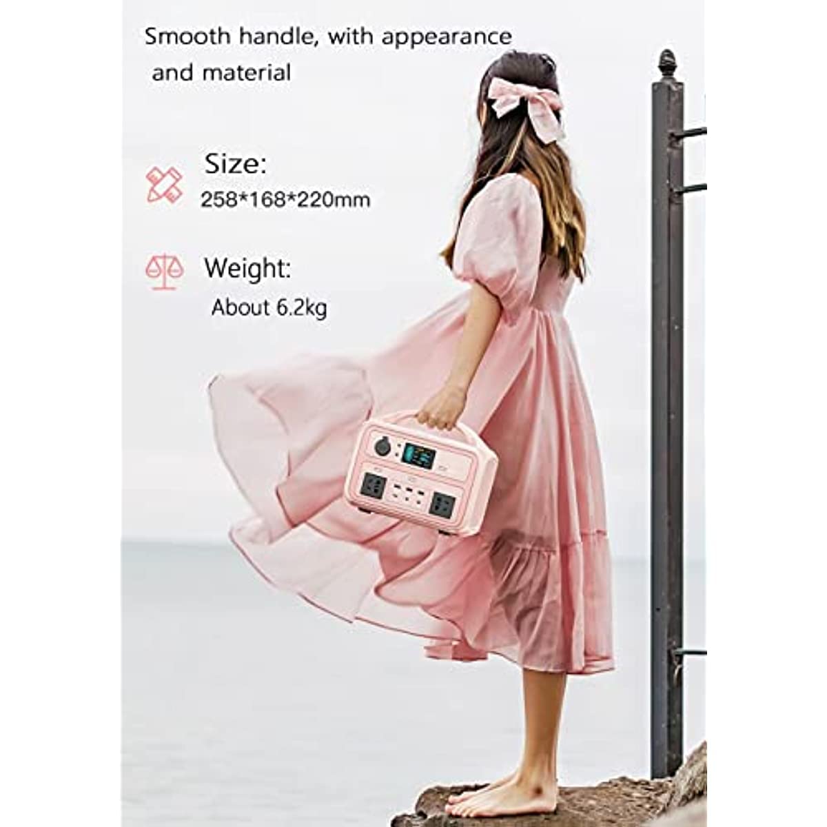 Stazione di alimentazione da campeggio, generatore portatile con presa CA da 110 V, doppie porte USB e uscite CC, batteria solare per campeggio, camper, backup di emergenza (rosa 600 W 600 Wh 2,5 or