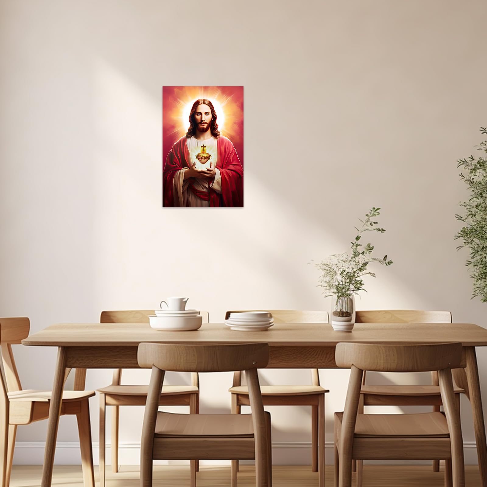 ZXHYWYM Stampa artistica da parete cristiana del Sacro Cuore di Gesù su tela con Dio religioso, stampa per soggiorno e camera da letto, cornice decorativa (30 x 45 cm)