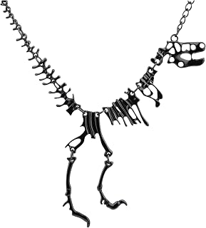 T-Rex Skeleton Necklace, 23 Inches Chain Length, Black Metal Alloy, Dinosaur Pendant