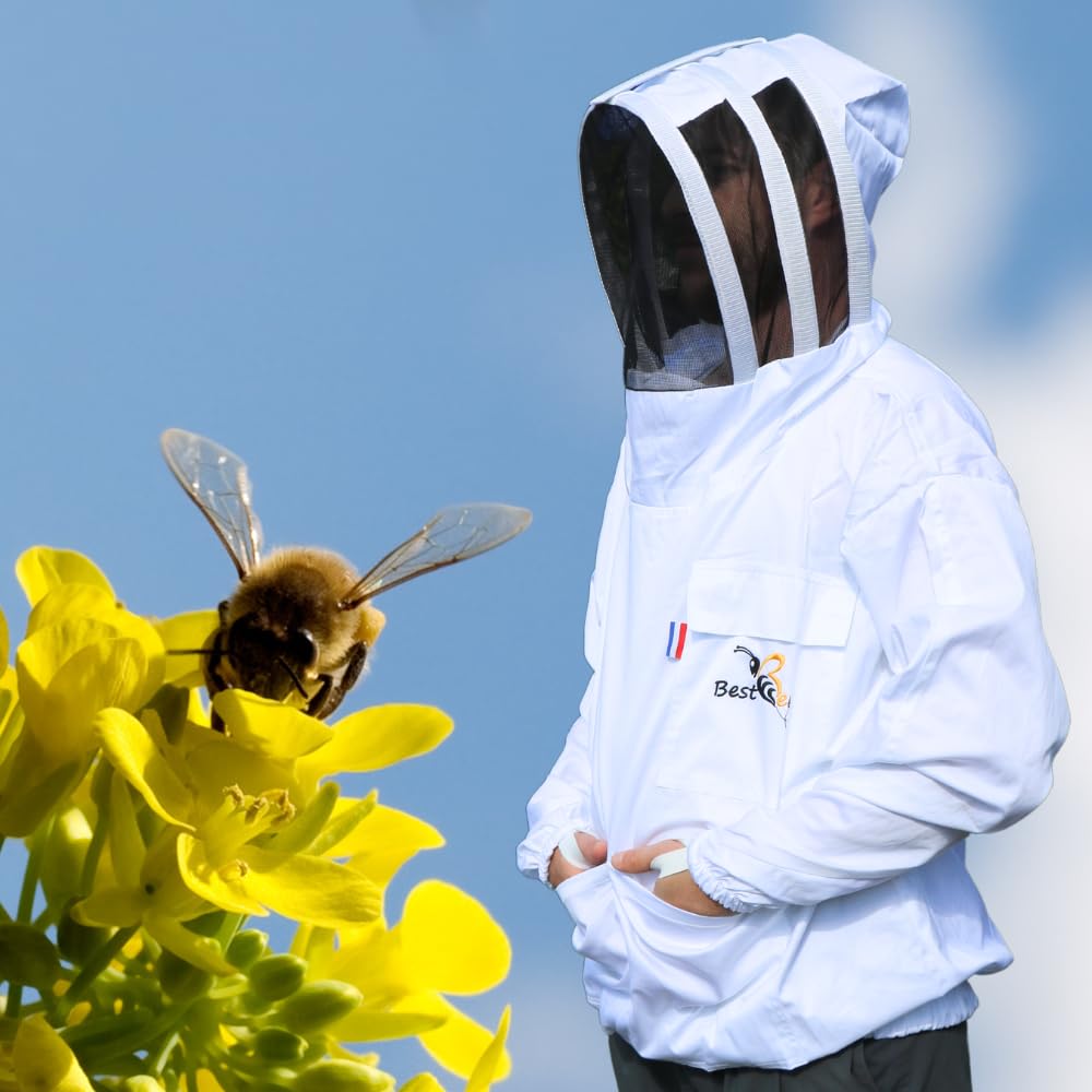 Best Bee varosa Apicoltore in tessuto spesso e cotone di alta qualità da infilare, cappuccio cofortable e fisso, tasche per attrezzi - giacca apicoltura anti vespe e api da infilare (L)