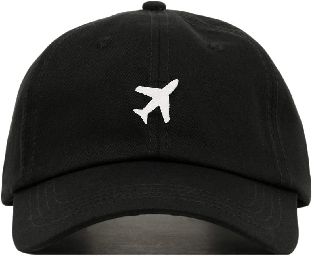 Airplane Baseball Hat, Embroidered Dad Cap, Unstructured Soft Cotton, Adjustable Strap Back (Multiple Colors)