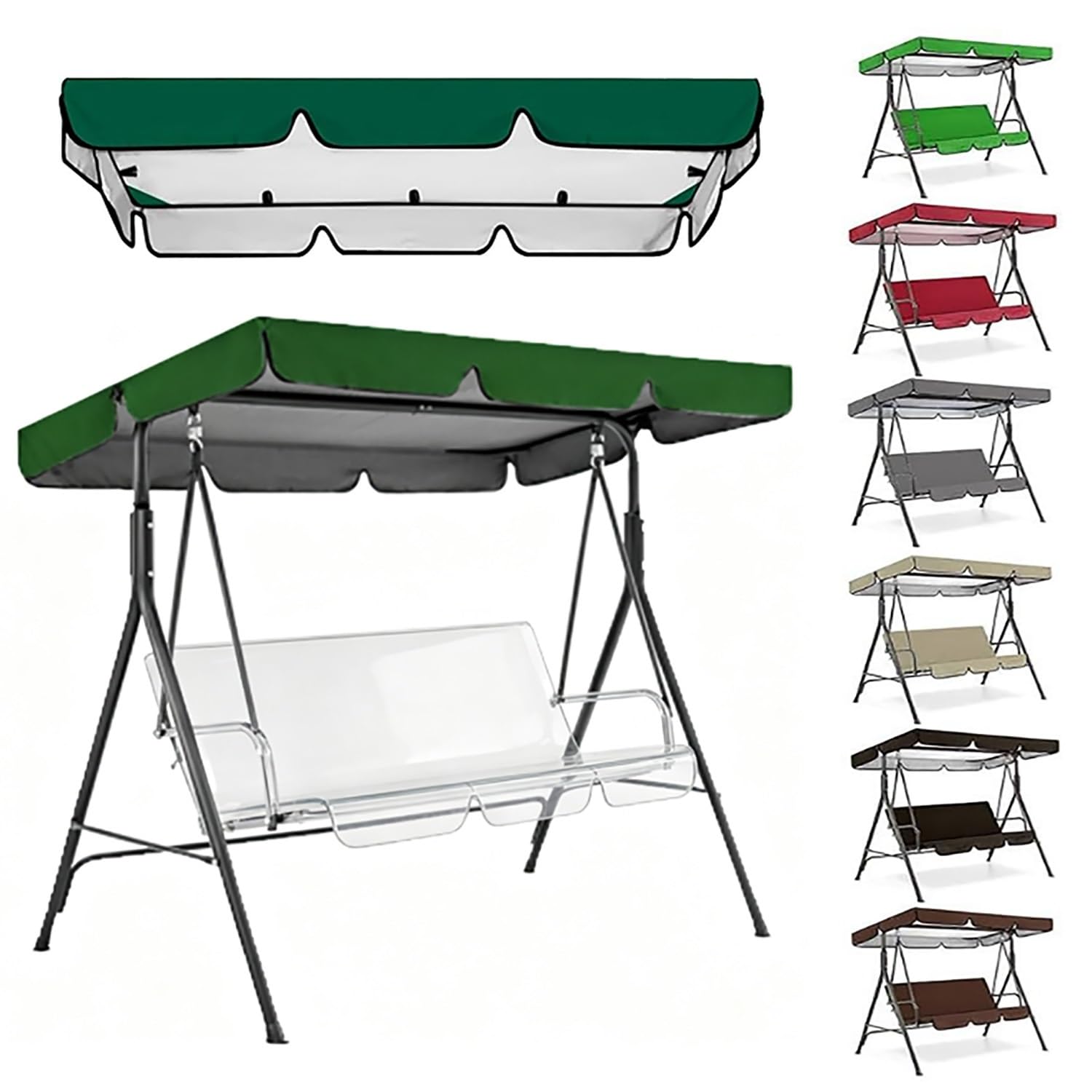 YCXHGK 75''×47'' 76.8''×49'' Swing Canopy Replacement, 2/3 Seater Sun Shade for Garden Hammock Furniture, Waterproof Swings Cover, Canopy Only(Green,164x114cm/64.6x44in)