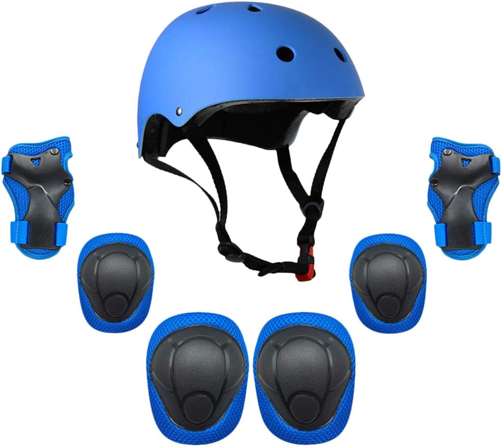 Explopur 7 in 1 Helmet And Pad Set with Adjustable Knee and Elbow Pads Wrist Guards for Kids